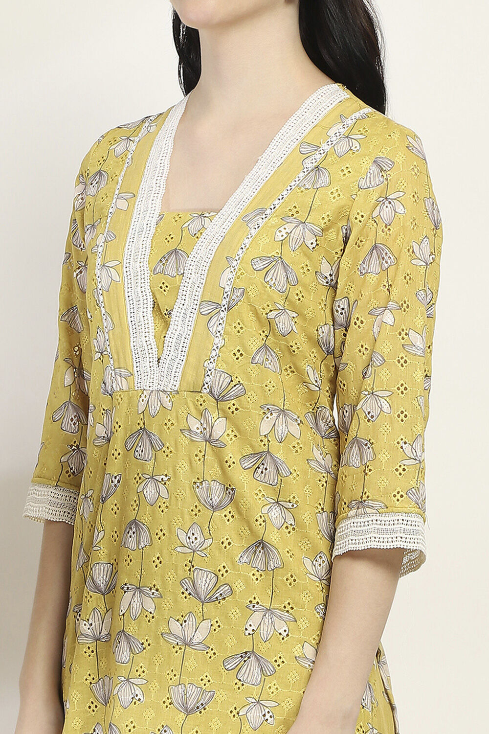 Yellow Cotton Blend Schiffli Co-ord Set image number 1