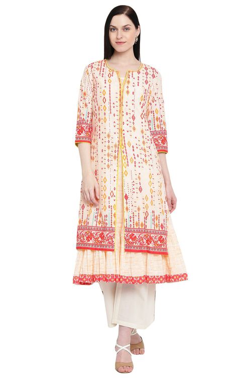 Peach Cotton Front Open Kurta image number 0