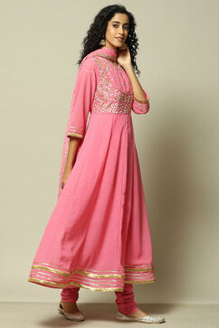 Pink Polyester Kalidar Printed Kurta Legging Suit Set image number 6