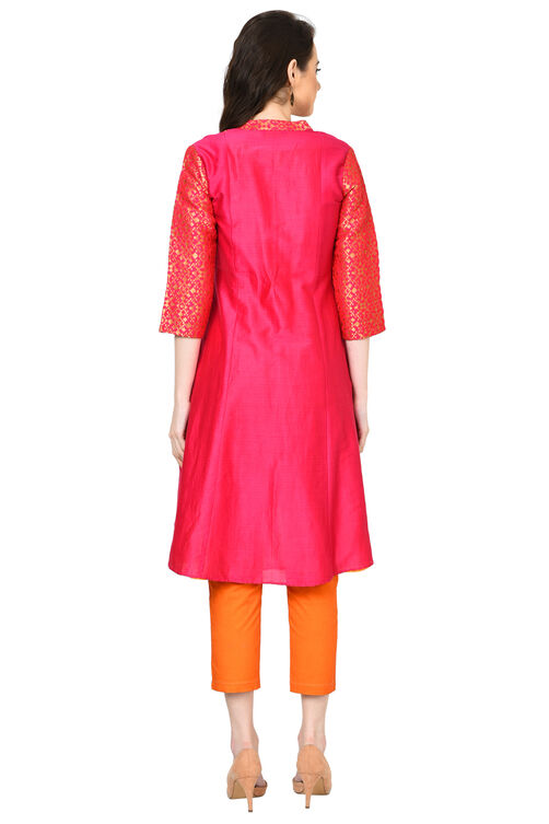 Pink Flared Polyester Kurta image number 4