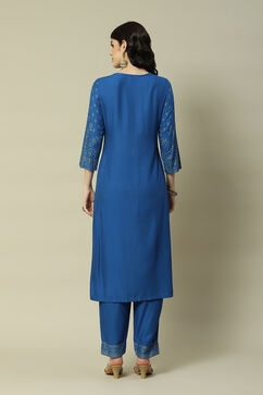 Blue LIVA Straight Printed Kurta Palazzo Suit Set image number 4