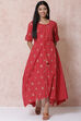 Red Cotton Flax Asymmetric Dress