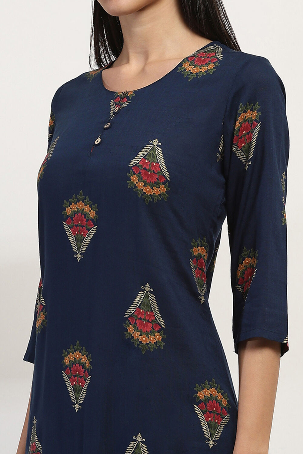 Navy Blue Printed Straight Kurta Set image number 1