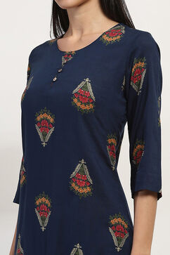 Navy Blue Viscose Rayon Straight SET image number 1