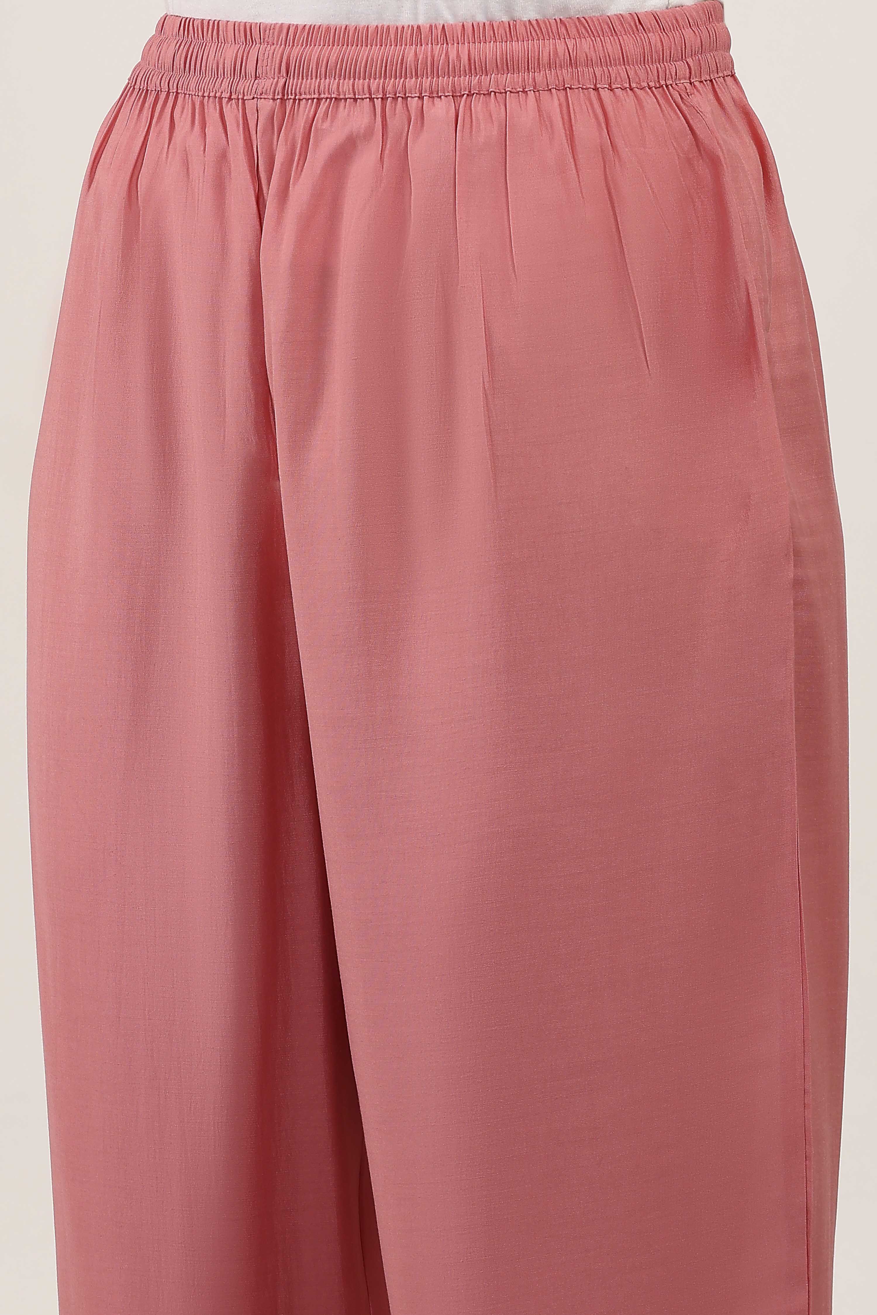 Pink Viscose Polyester Gathered Suit Sets image number 2