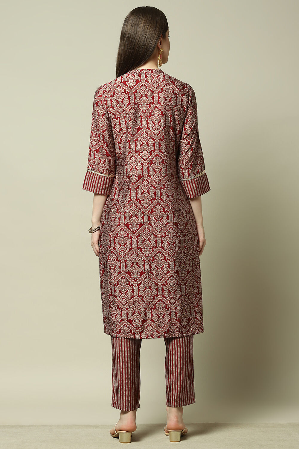 Navy Blue Viscose Printed Straight Kurta Set image number 4