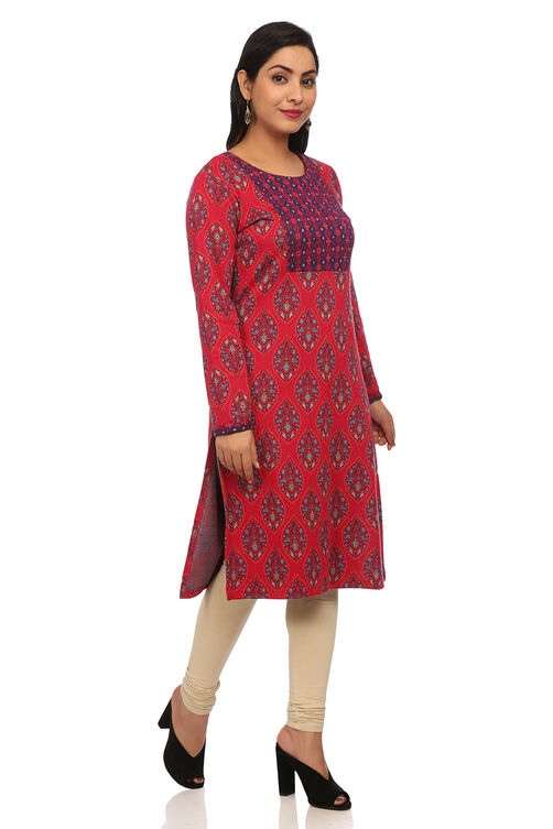 Pink Straight Poly Cotton Kurta image number 3