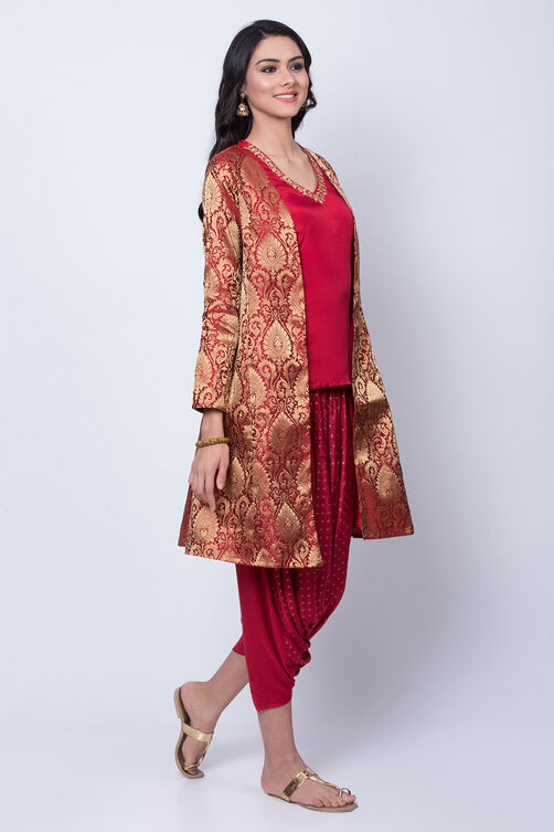 Yellow Polyester Viscose Straight Suit Set image number 3