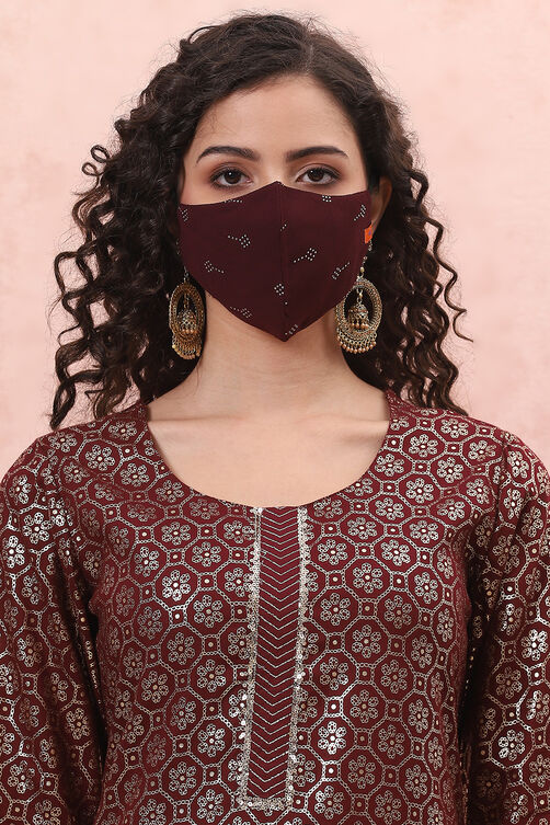Brown Art Silk Face Mask image number 0