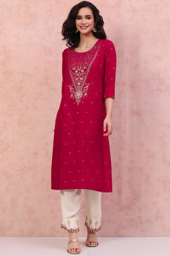 Fuchsia LIVA Straight Kurta image number 6