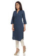 Blue Straight Cotton Kurta image number 3