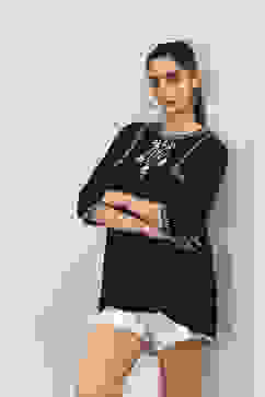 Black Rayon Straight Tops image number 0