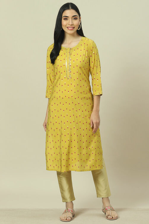 Lime Green LIVA Straight Kurta image number 5