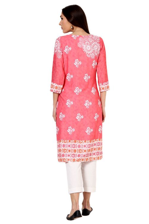 Pink Straight Rayon Kurta image number 5