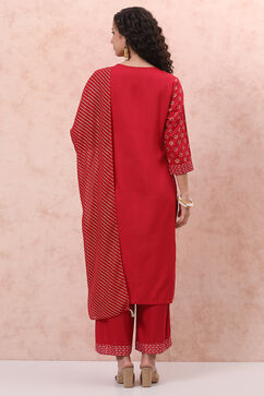 Red LIVA Bandhani Suit Set image number 4