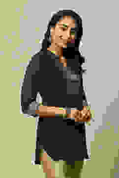 Indigo Viscose Straight Solid Top image number 4