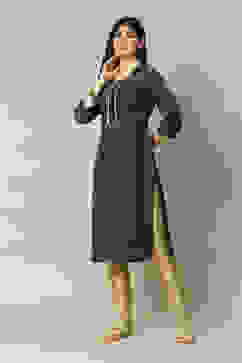 Blue LIVA Straight Printed Kurta image number 2