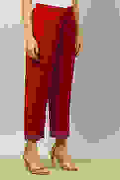 Red Rayon Slub Straight Palazzos image number 3