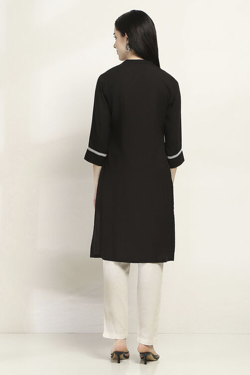 Black Viscose Rayon Straight Kurta image number 3