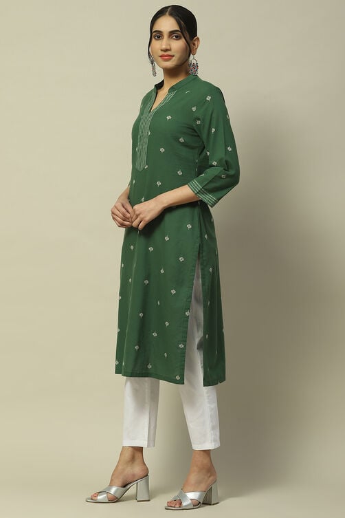 Green Cotton Staight Kurta image number 3