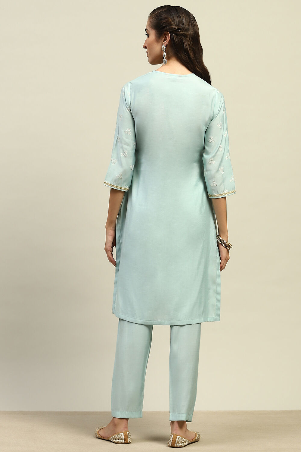 Blue Viscose Muslin Straight Printed Kurta Palazzo Suit Set image number 3