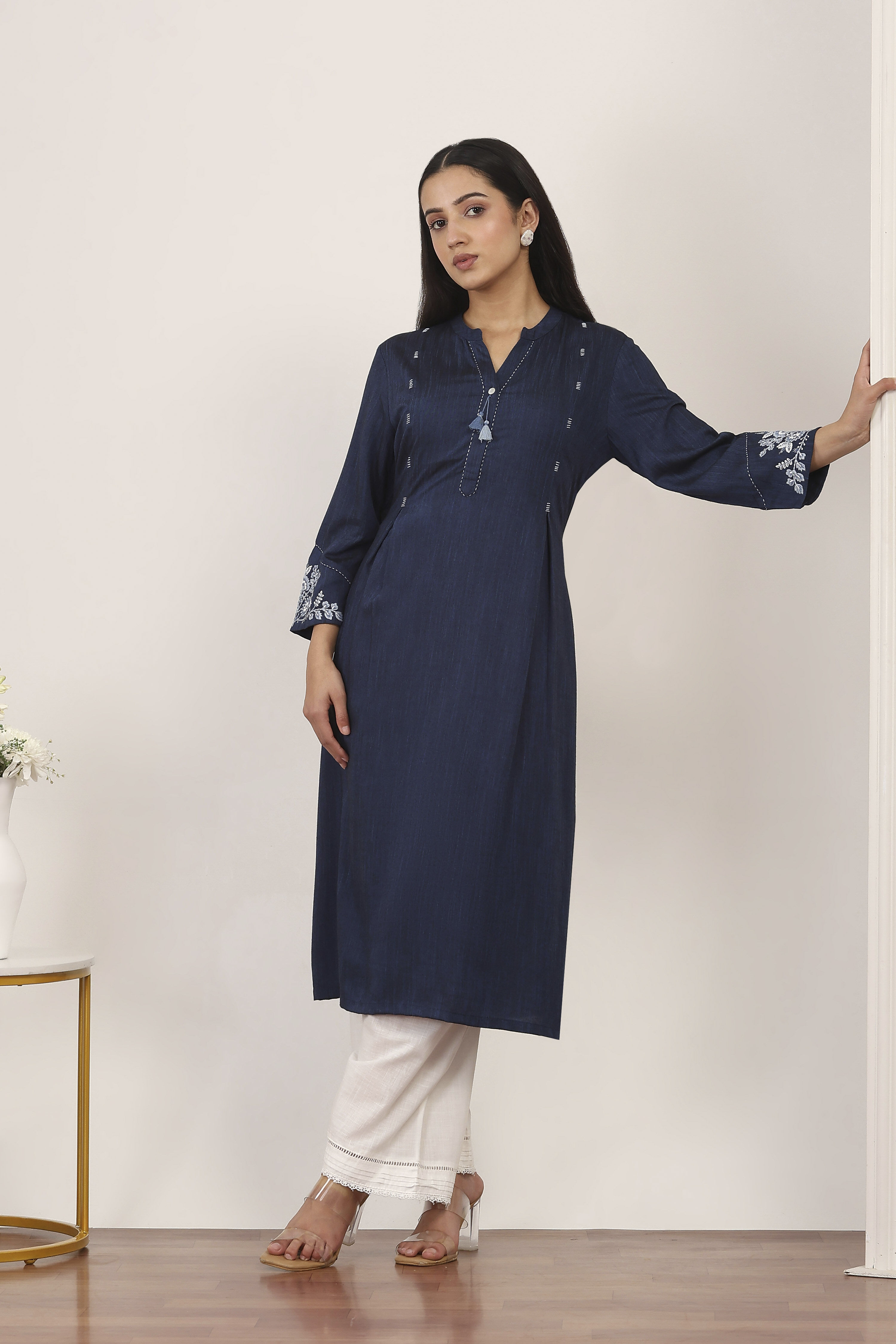 Blue Polyviscose Straight Kurtas image number 0