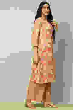 Coral Floral Printed Straight Kurta Palazzo Set image number 5
