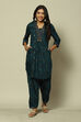 Peacock Blue Viscose Blend Straight Suit Set image number 6