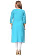 Turquoise Straight Cotton Kurta image number 3