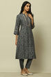 Navy Blue Viscose Blend Straight Suit Set image number 5