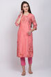 Peach Cotton Straight Kurta image number 3