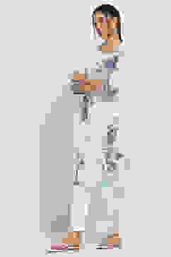 Off-White and Blue Cotton Straight Kurta image number 2