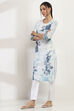 Off-White and Green Cotton Straight Kurta image number 2