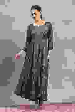 Blue Viscose Rayon Printed Flared Dress image number 5