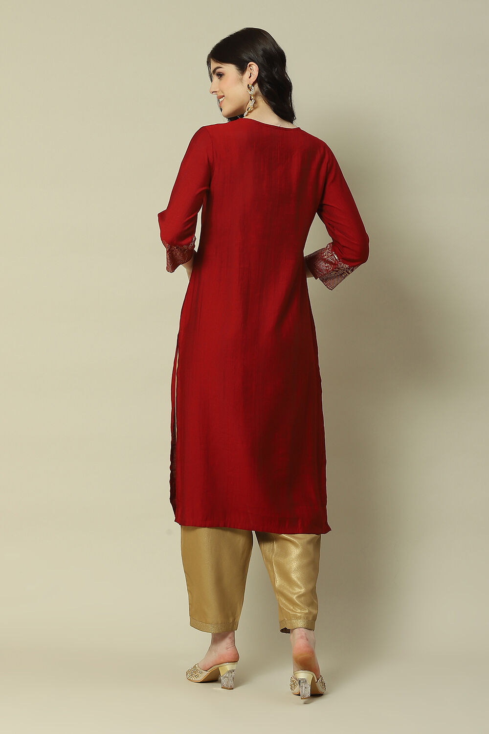 Maroon LIVA Straight Printed Kurta image number 4