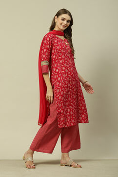 Fuchsia LIVA Straight Printed Kurta Palazzo Suit Set image number 6