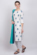 Off White Viscose Straight Suit Set image number 5