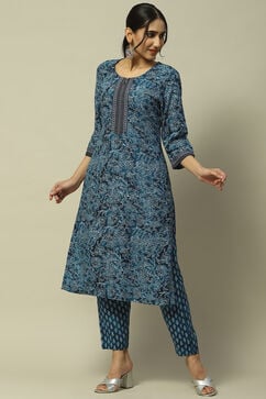 Blue Rayon Straight Suit Set image number 0