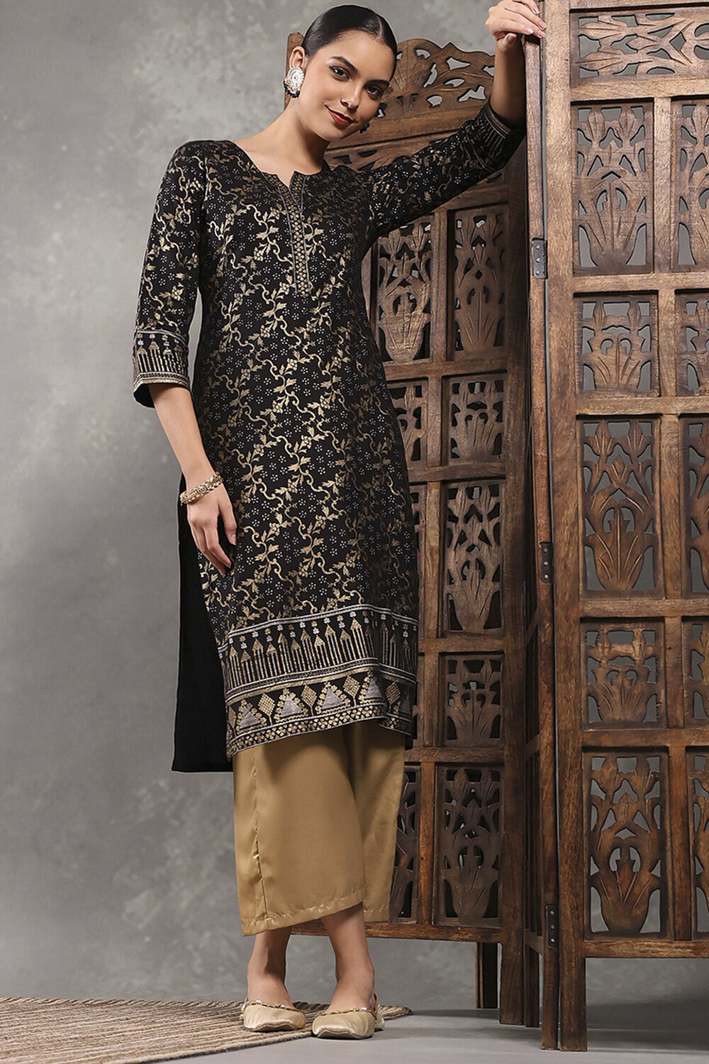 Black Printed Straight Kurta image number 5