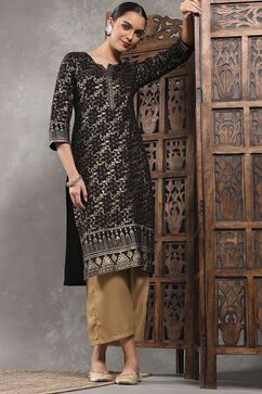 Black Viscose Rayon Printed Straight Kurta image number 5