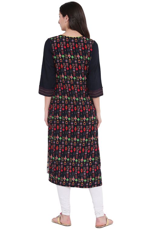 Black Rayon Straight Kurta image number 4