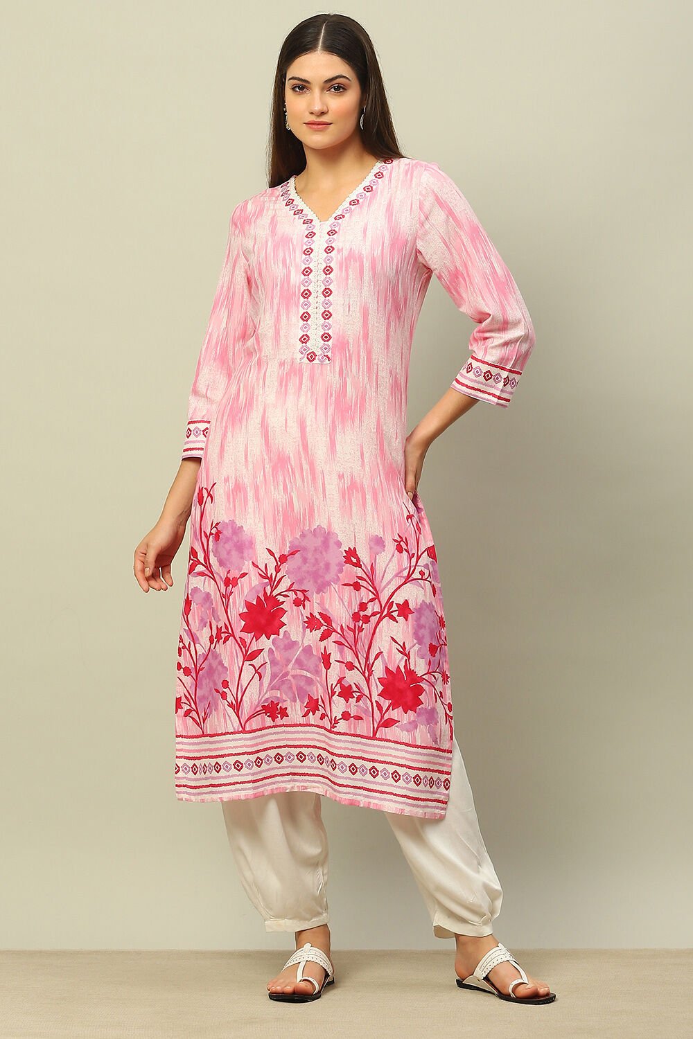 Pink Rayon Printed Straight Kurta image number 0