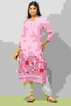 Pink Rayon Printed Straight Kurta image number 0