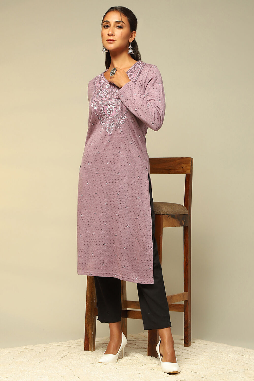 Mauve Acrylic Straight Kurta image number 0
