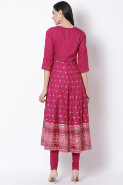 Pink Viscose Kalidar Kurta image number 5