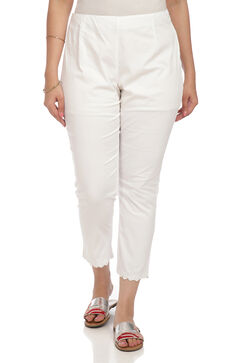 White Poly Cotton Slim Pants image number 0