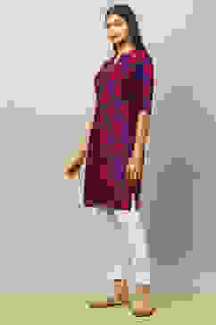 Purple Rayon Printed Straight Kurta image number 2