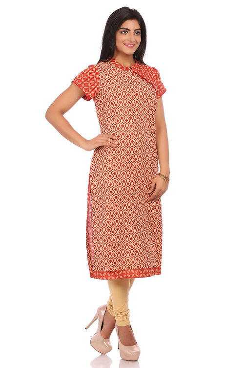 Dark Maroon Straight Cotton Kurta image number 1