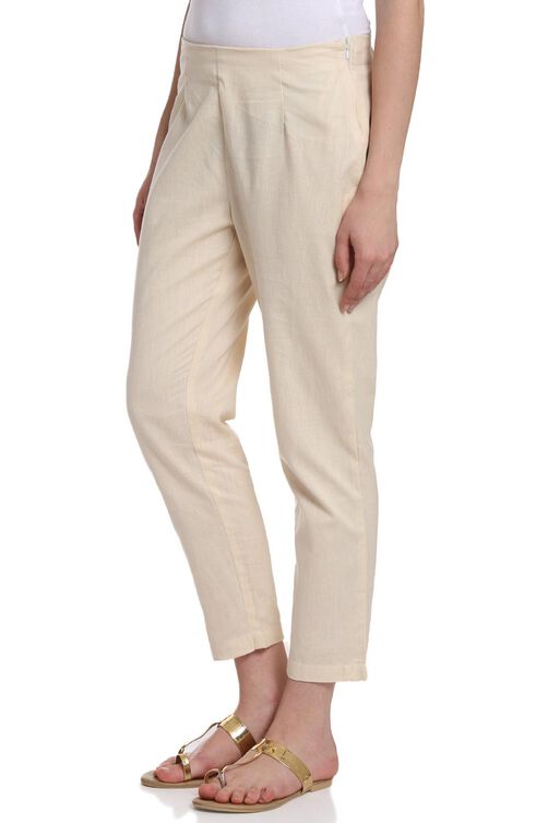White Cotton Fusion Pants image number 2