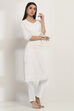 White Cotton Straight Kurta image number 4